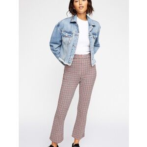 Free People Rudy Houndstooth High Waist Flared Wide Leg Trousers Size 2